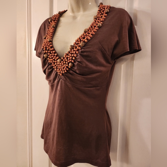 BCBGMAXAZRIA Wooden Beaded Silk Top - Picture 9 of 12